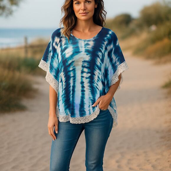 Veronica M tie dye lace beach swimsuit coverup tunic top stretch XS boho - Picture 1 of 7